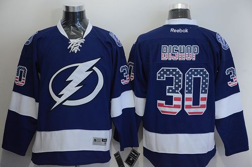 Lightning #30 Ben Bishop Blue USA Flag Fashion Stitched NHL Jersey