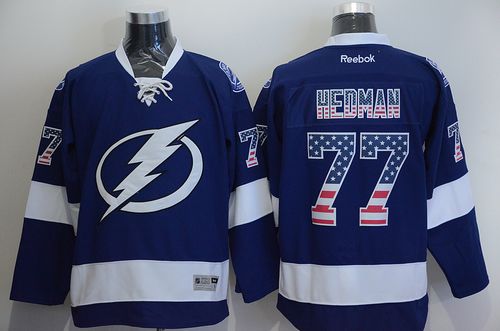 Lightning #77 Victor Hedman Blue USA Flag Fashion Stitched NHL Jersey