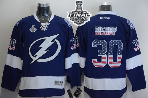 Lightning #30 Ben Bishop Blue USA Flag Fashion 2015 Stanley Cup Stitched NHL Jersey