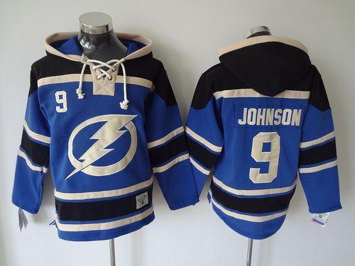 Lightning #9 Tyler Johnson Blue Sawyer Hooded Sweatshirt Stitched NHL Jersey