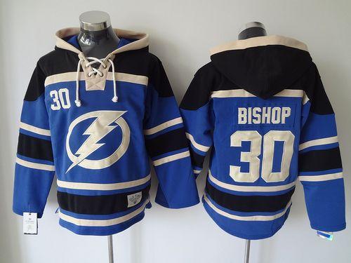 Lightning #30 Ben Bishop Blue Sawyer Hooded Sweatshirt Stitched NHL Jersey