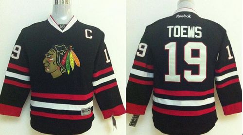 Blackhawks #19 Jonathan Toews Stitched Black Youth NHL Jersey