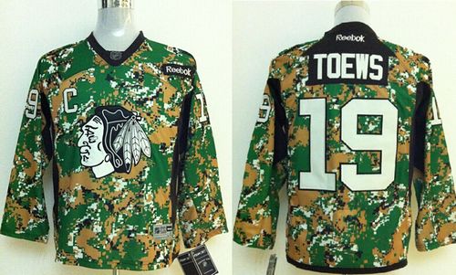 Blackhawks #19 Jonathan Toews Camo Veterans Day Practice Stitched Youth NHL Jersey