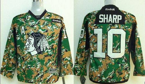 Blackhawks #10 Patrick Sharp Camo Veterans Day Practice Stitched Youth NHL Jersey