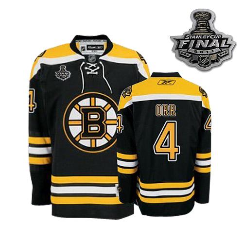 Bruins 2011 Stanley Cup Finals Patch #4 Bobby Orr Black Stitched Youth NHL Jersey