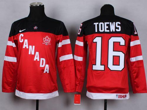 Team Canada #16 Jonathan Toews Red 100th Anniversary Stitched Youth NHL Jersey