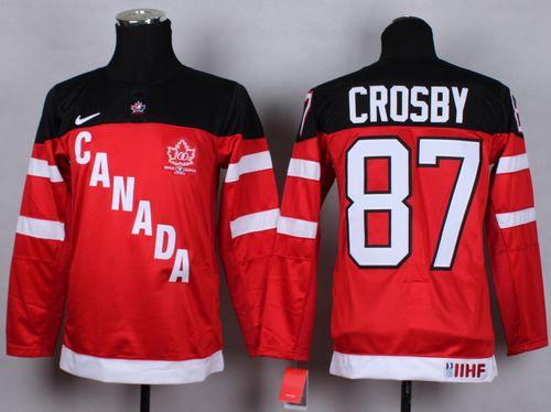 Team Canada #87 Sidney Crosby Red 100th Anniversary Stitched Youth NHL Jersey