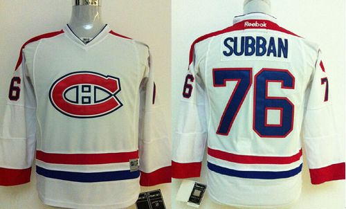 Canadiens #76 P.K Subban White Stitched Youth NHL Jersey
