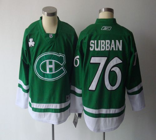 Canadiens #76 P.K. Subban Green St. Patty's Day Stitched Youth NHL Jersey