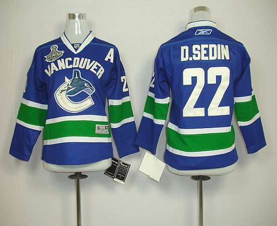 Canucks 2011 Stanley Cup Finals #22 Daniel Sedin Blue Youth Stitched NHL Jersey