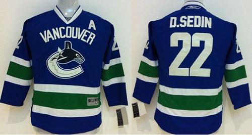 Canucks #22 Daniel Sedin Blue Stitched Youth NHL Jersey