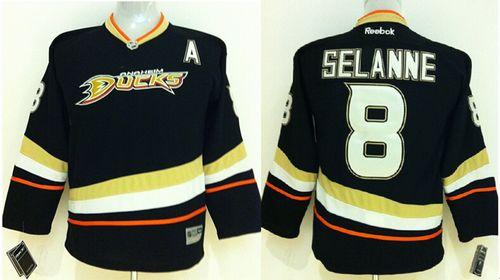 Ducks #8 Teemu Selanne Black Youth Stitched NHL Jersey