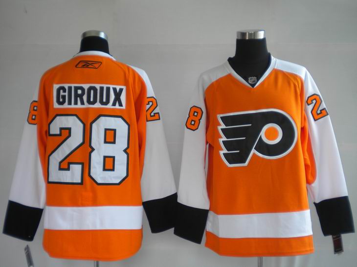 Flyers #28 Claude Giroux Orange Stitched Youth NHL Jersey