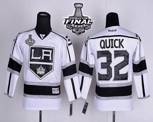 Kings #32 Jonathan Quick White Road 2014 Stanley Cup Finals Stitched Youth NHL Jersey
