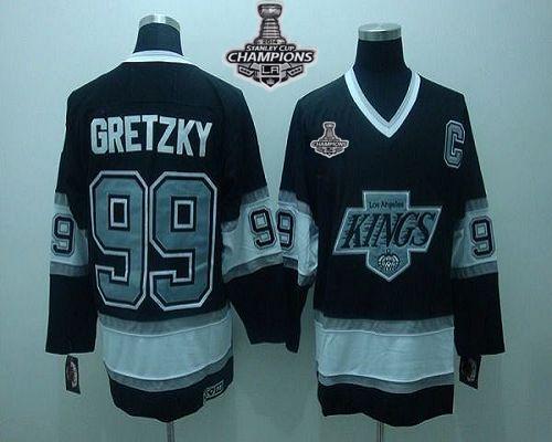 Kings #99 Wayne Gretzky Black CCM Throwback 2014 Stanley Cup Champions Stitched Youth NHL Jersey