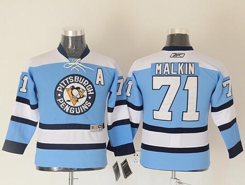 Penguins #71 Evgeni Malkin Blue Stitched Youth NHL Jersey