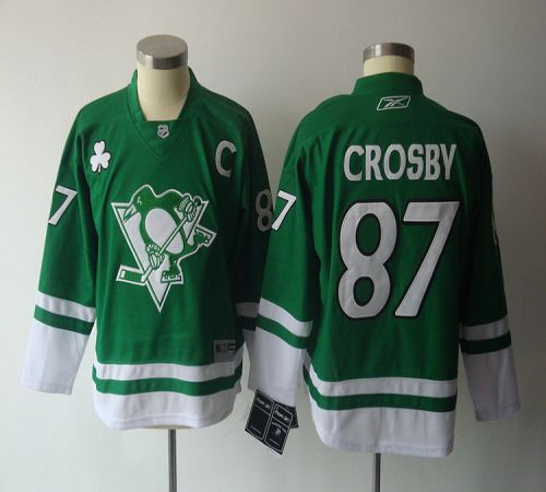 Penguins #87 Sidney Crosby Green St. Patty's Day Stitched Youth NHL Jersey