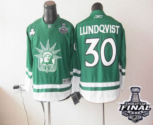 Rangers St Patty's Day #30 Henrik Lundqvist Green With 2014 Stanley Cup Finals Stitched Youth NHL Jersey