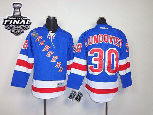 Rangers #30 Henrik Lundqvist Blue Home With 2014 Stanley Cup Finals Stitched Youth NHL Jersey