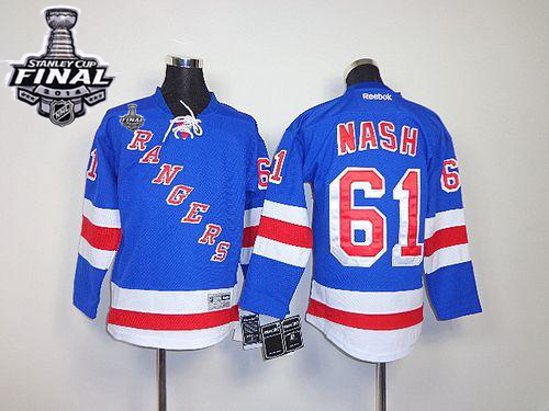 Rangers #61 Rick Nash Blue Home With 2014 Stanley Cup Finals Stitched Youth NHL Jersey