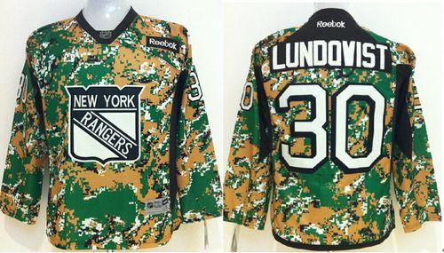 Rangers #30 Henrik Lundqvist Camo Veterans Day Practice Stitched Youth NHL Jersey