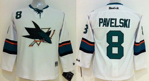 Sharks #8 Joe Pavelski White Stitched Youth NHL Jersey