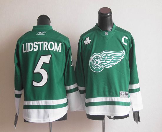 Red Wings St Patty's Day #5 Nicklas Lidstrom Green Stitched Youth NHL Jersey