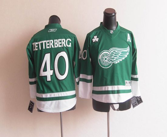 Red Wings St Patty's Day #40 Henrik Zetterberg Green Stitched Youth NHL Jersey