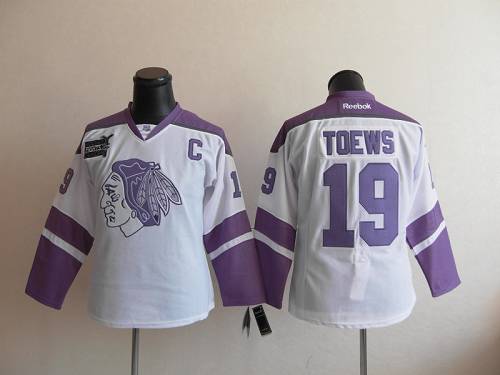 Blackhawks #19 Janathan Toews White/Purple Women's Thanksgiving Edition Stitched NHL Jersey