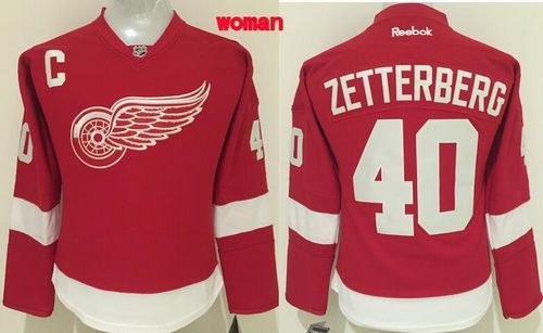 Red Wings #40 Henrik Zetterberg Red Women's Home Stitched NHL Jersey