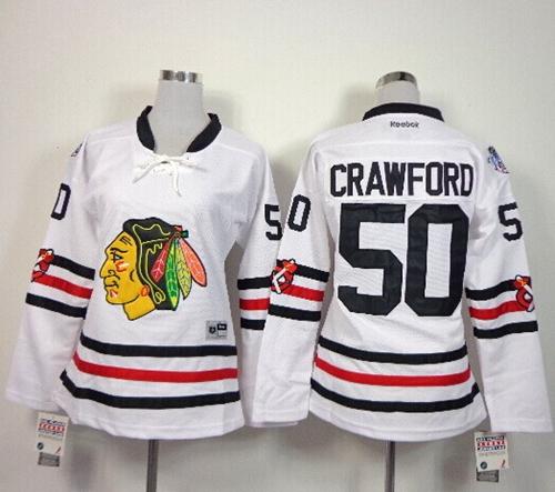 Blackhawks #50 Corey Crawford White 2015 Winter Classic Women's Stitched NHL Jersey