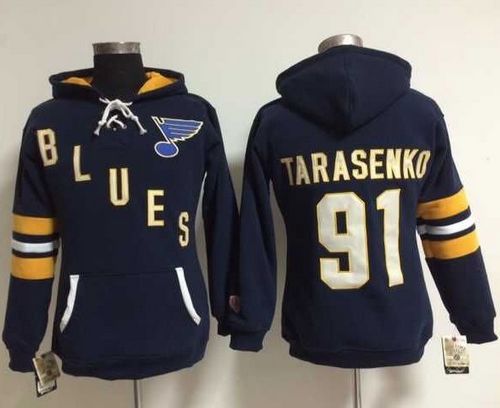 St. Louis Blues #91 Vladimir Tarasenko Navy Blue Women's Old Time Heidi NHL Hoodie