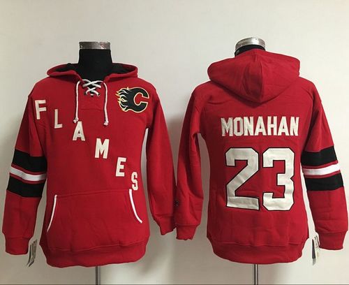 Calgary Flames #23 Sean Monahan Red Women's Old Time Heidi NHL Hoodie