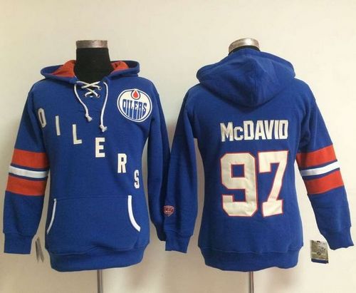Edmonton Oilers #97 Connor McDavid Light Blue Women's Old Time Heidi NHL Hoodie