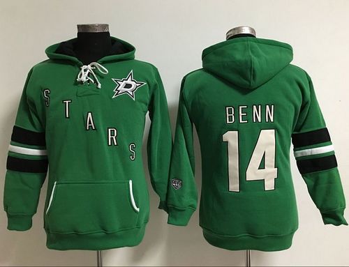 Dallas Stars #14 Jamie Benn Green Women's Old Time Heidi Hoodie NHL Hoodie