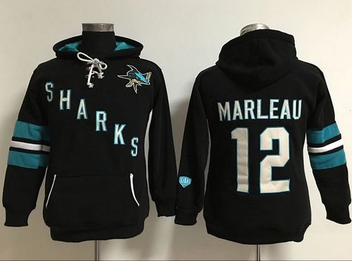 San Jose Sharks #12 Patrick Marleaui Black Women's Old Time Heidi Hoodie NHL Hoodie