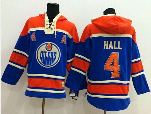 Oilers #4 Taylor Hall Light Blue Sawyer Hooded Sweatshirt Stitched NHL Jersey