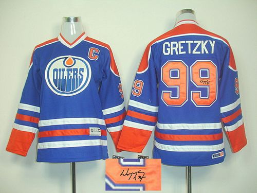 Oilers #99 Wayne Gretzky Light Blue Autographed Stitched NHL Jersey