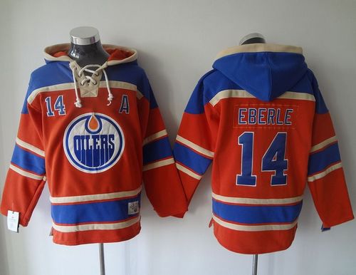 Oilers #14 Jordan Eberle Orange Sawyer Hooded Sweatshirt Stitched NHL Jersey