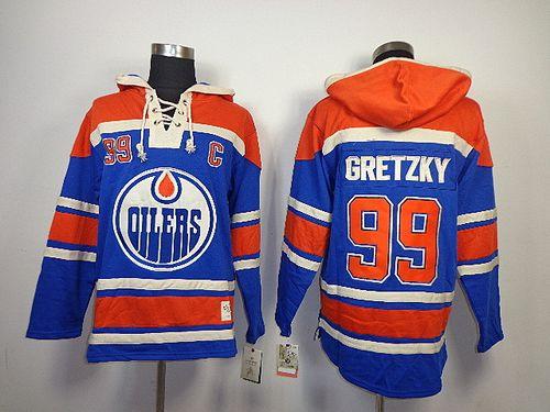 Oilers #99 Wayne Gretzky Light Blue Sawyer Hooded Sweatshirt Stitched NHL Jersey