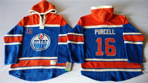 Oilers #16 Teddy Purcell Light Blue Sawyer Hooded Sweatshirt Stitched NHL Jersey