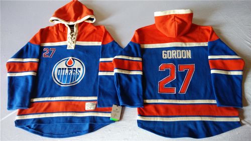 Oilers #27 Boyd Gordon Light Blue Sawyer Hooded Sweatshirt Stitched NHL Jersey