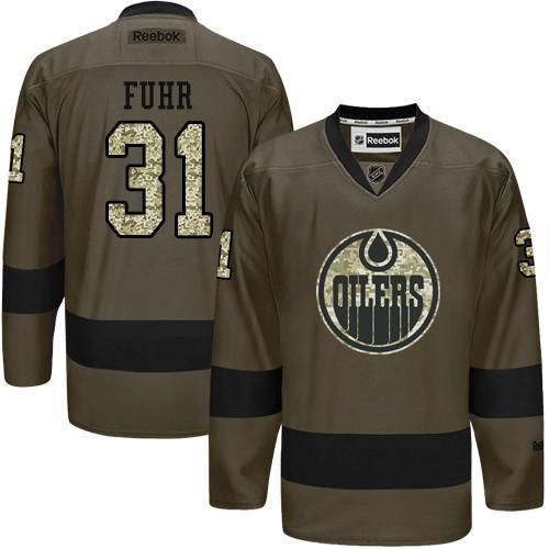 Oilers #31 Grant Fuhr Green Salute to Service Stitched NHL Jersey
