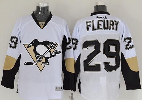 Penguins #29 Andre Fleury White Stitched NHL Jersey