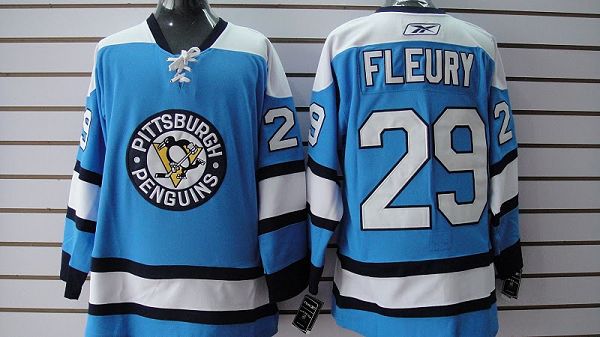 Penguins #29 Andre Fleury Stitched Blue NHL Jersey