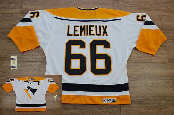 Penguins #66 Mario Lemieux Stitched White CCM Throwback NHL Jersey