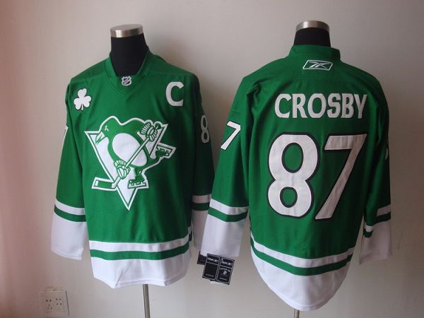Penguins #87 Sidney Crosby Stitched Green St Patty's Day NHL Jersey