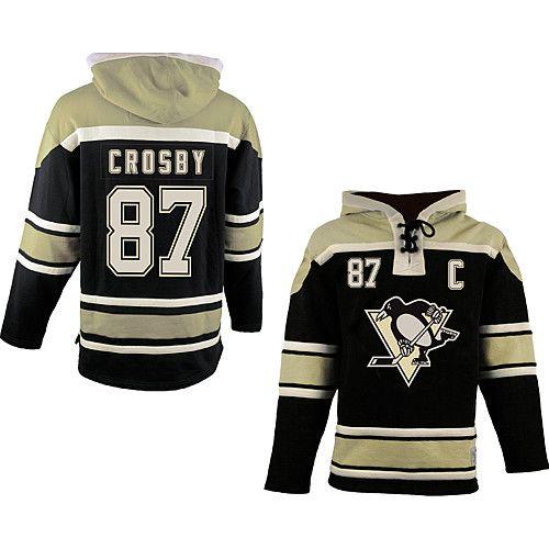 Penguins #87 Sidney Crosby Black Sawyer Hooded Sweatshirt Stitched NHL Jersey