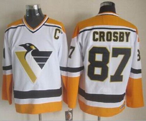Penguins #87 Sidney Crosby White/Yellow CCM Throwback Stitched NHL Jersey