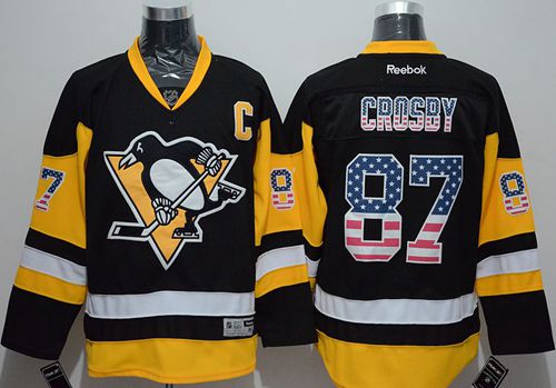 Penguins #87 Sidney Crosby Black Alternate USA Flag Fashion Stitched NHL Jersey